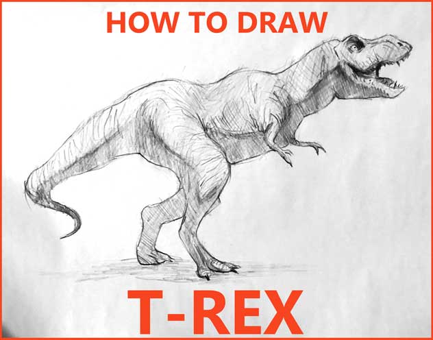 How to Draw Tyrannosaurus T Rex step by step drawing tutorial / easy / simple / fast for kids beginners and advanced