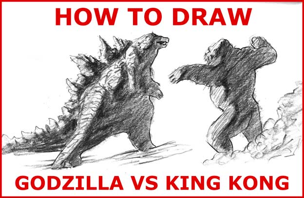 How to Draw GODZILLA VS KING KONG easy / simple / fast / quickly / realistic with shading drawing / painting tutorial