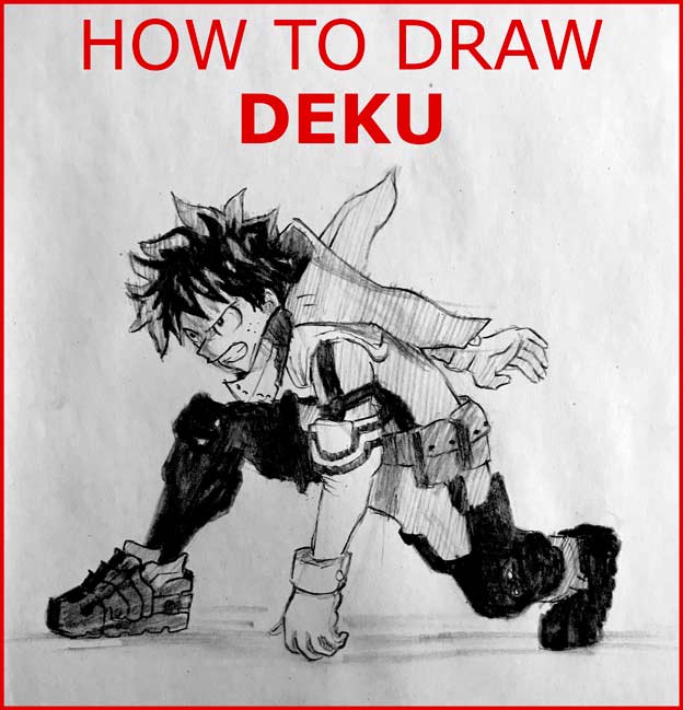 How to Draw DEKU Izuku Midoriya from My Hero Academia step by step anime drawing tutorial for kids and adults / fast / easy / simple / learn / lessons realistically with shading manga